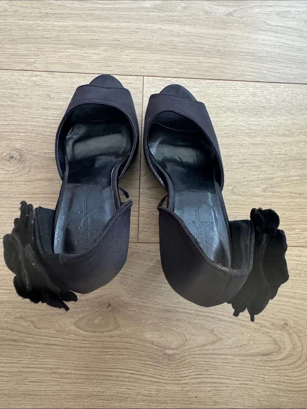 Forever 21 Black Floral Peep-Toe Stiletto Heels